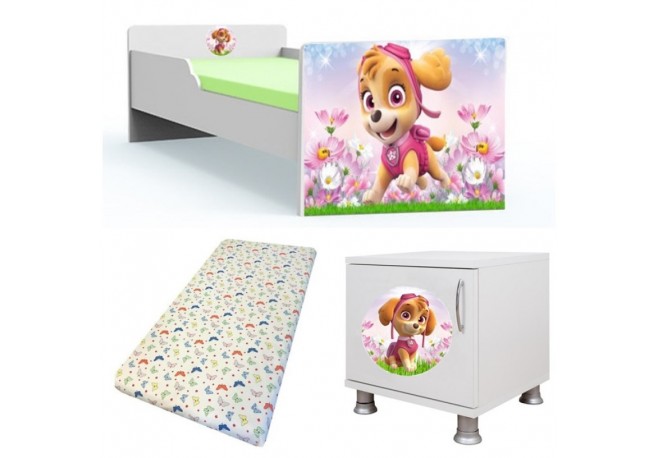 Pat fetite cu saltea si noptiera Paw patrol Pink