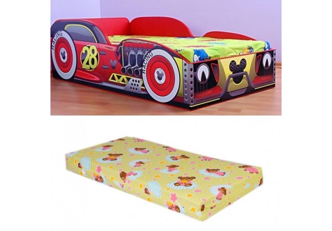 Pat masina Mickey cu saltea si lumini