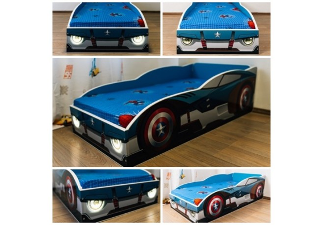 Pat masina captain america cu lumini ,saltea inclusa