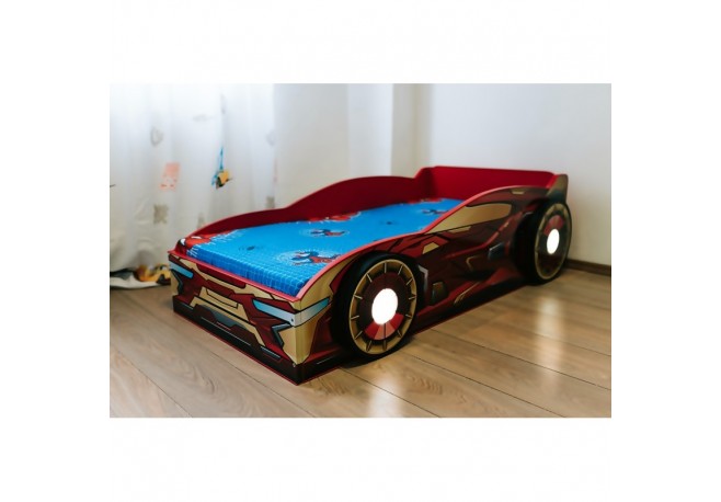 Pat masina Iron man cu lumini,saltea inclusa