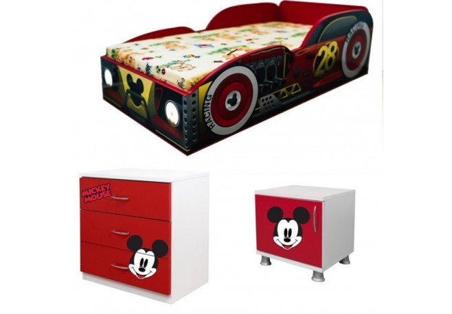 Pat masina mickey cu lumini,comoda+noptiera