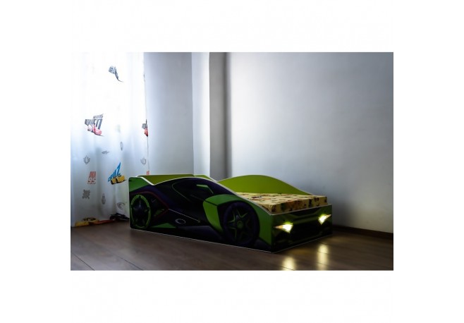 Pat masina Hulk cu lumini ,saltea inclusa