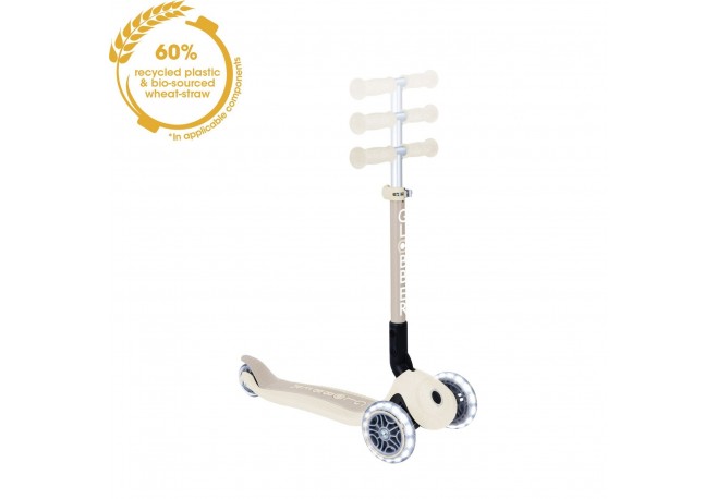 Trotineta Globber JUNIOR PLIABILA ECOLOGICA ghidon ajustabil pe 3 nivele roti cu lumini LED rulmenti ABEC 9 culoare crem