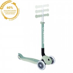 Trotineta Globber PRIMO ECOLOGICA pliabila cu roti LED ghidon ajustabil pe 3 nivele rulmenti ABEC 9 culoare fistic