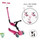 Trotineta Globber GO UP ACTIVE 3 in 1 cu maner de impins scaun si ghidon ajustabile roti cu lumini LED culoare roz
