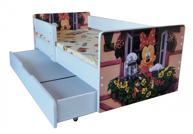 Pat junior Minnie Mouse ,saltea si husa impermewabila de protectie cadou