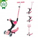 Trotineta Globber GO UP DELUXE ECOLOGIC 3 in 1 ghidon si scaun ajustabile pe inaltime roti cu lumini culoare roz pal