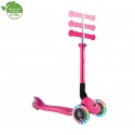 Trotineta Globber JUNIOR PLIABILA CU LUMINI ghidon ajustabil 3 nivele greutate maxima 50 kg rulmenti ABEC 5 culoare roz