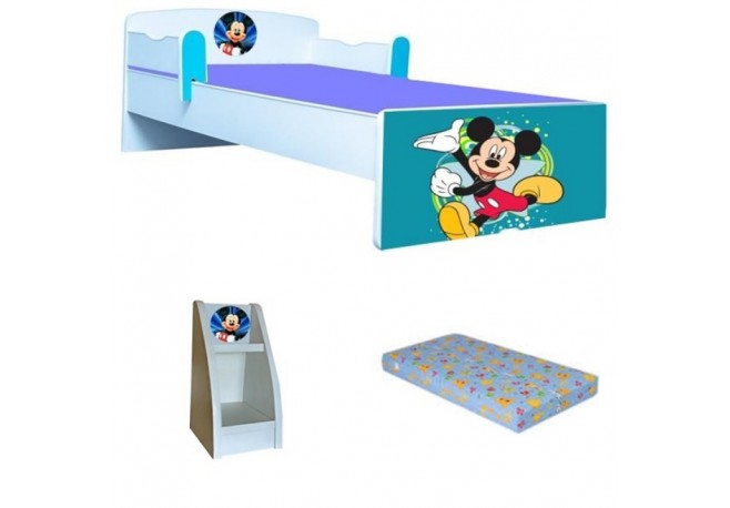 Pat copii Mickey cu saltea si etajera cadou