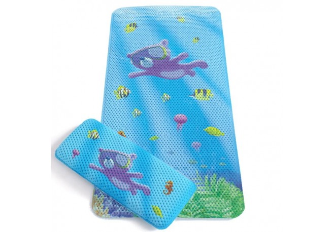 Set covoras antiderapant si genunchiera pentru baie imprimeu marin Clevamama