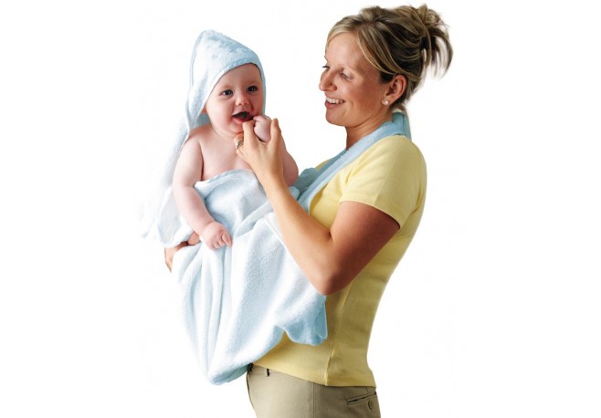 Prosop de baie pentru bebelus si mama bleu Clevamama