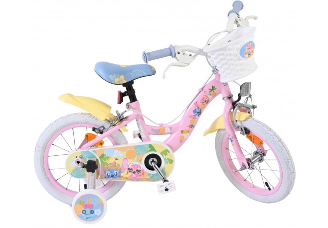 Bicicleta E&L Disney Stitch Girls 14 inch frana de mana pe ambele roti scaun si ghidon reglabil spite metalice roti gonflabile s