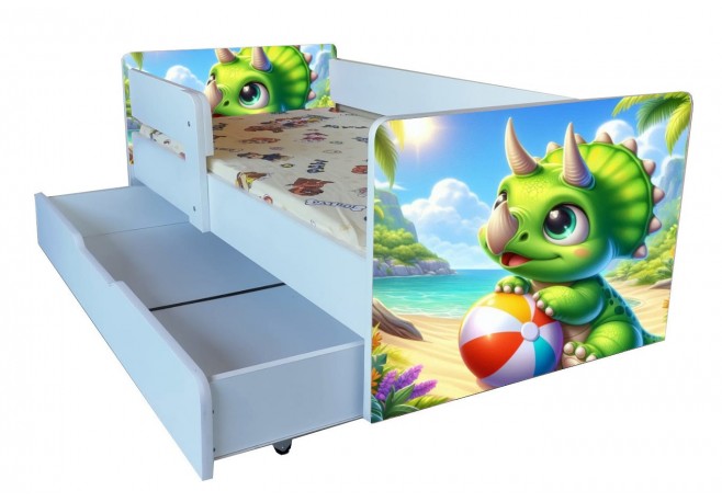 Pat Dino cu sertar 2-9 ani ,saltea cadou