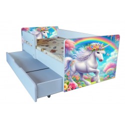 Pat Magic Unicorn cu saltea cadou si sertar