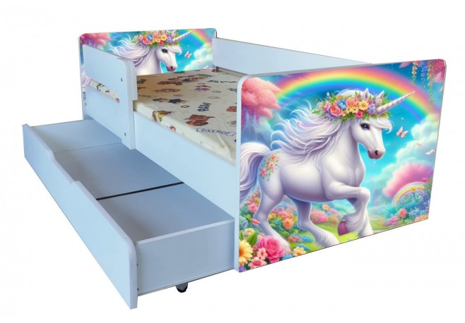 Pat Magic Unicorn cu saltea cadou si sertar