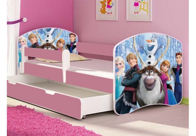 Pat tineret Frozen roz cu sertar si saltea cadou