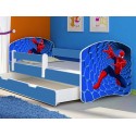 Pat tineret Spiderman albastru cu sertar si saltea cadou