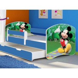 Pat tineret Mickey albastru cu sertar si saltea cadou