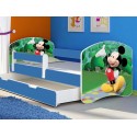 Pat tineret Mickey albastru cu sertar si saltea cadou