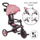Tricicleta Globber EXPLORER PLIABLA 4 in 1 functie free wheel scaun ajustabil roti EVA centura siguranta in 5 puncte culoare roz