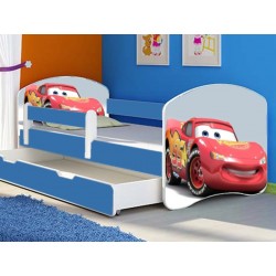 Pat tineret Cars albastru cu sertar si saltea cadou