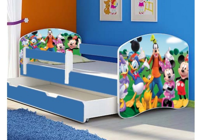 Pat tineret Clubul lui Mickey albastru cu sertar si saltea cadou