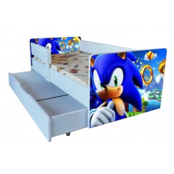 Pat Sonic cu sertar 2-9 ani ,saltea si husa cadou