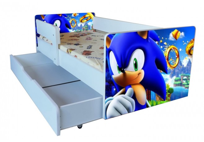 Pat Sonic cu sertar 2-9 ani ,saltea si husa cadou