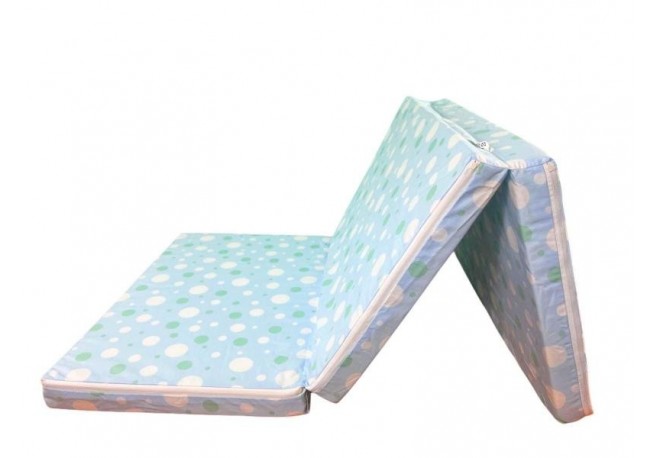 Saltea Pliabila Spuma Poliuretanica 120x60x5 cm - Light Blue with Dots