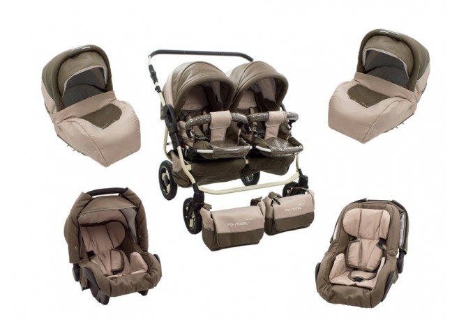 Carucior Pentru Gemeni MyKids Solar DUO Maro-Crem