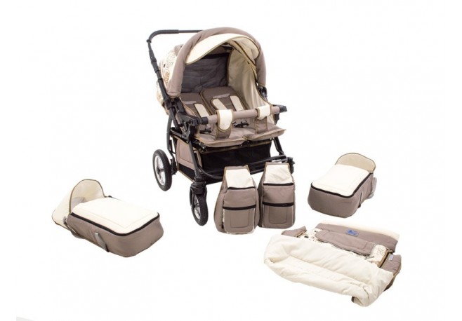 Carucior Pentru Gemeni MyKids Duet Maro Deschis-Bej