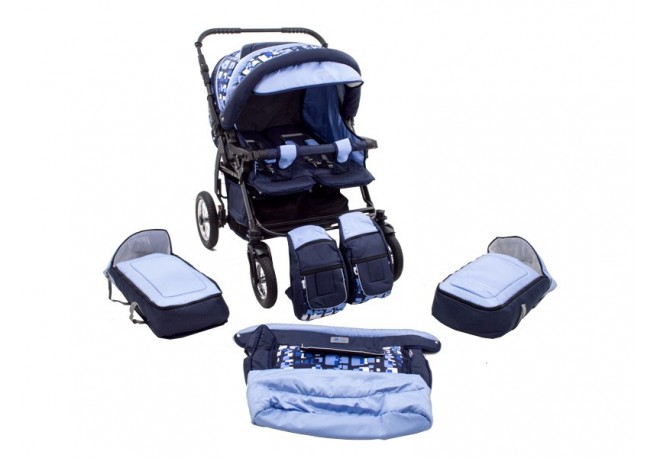 Carucior Pentru Gemeni MyKids Duet Albastru-Negru1