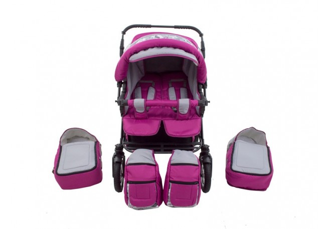 Carucior Pentru Gemeni MyKids Duet Roz-Gri 2