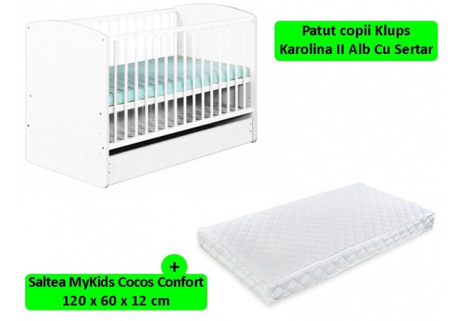 Patut Cu Sertar Klups Karolina II Alb + Saltea 12 MyKids