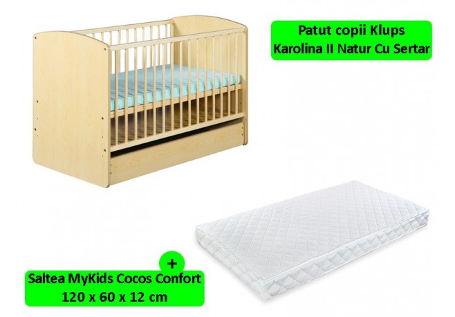 Patut Cu Sertar Klups Karolina II Natur + Saltea 12 MyKids