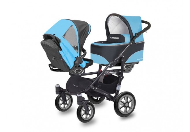 Carucior Pentru Gemeni MyKids Twinni Blue 3 In 1