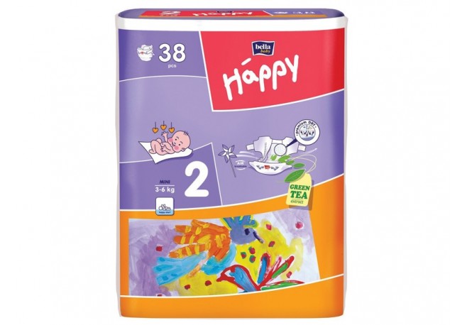 Scutece HAPPY 2 Mini (3-6 Kg) 38 BUC