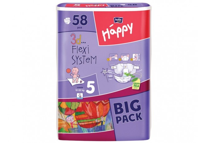 Scutece HAPPY 5 Junior (12-25 Kg) 58 BUC