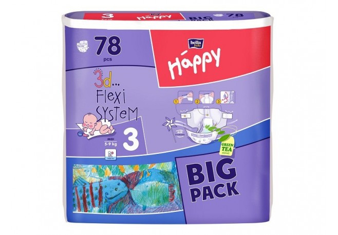 Scutece HAPPY 3 Midi (5-9 Kg) 78 BUC