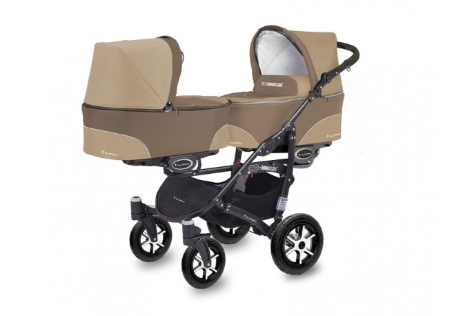 Carucior Pentru Gemeni MyKids Twinni Cappuccino 3 In 1